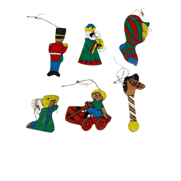 Vintage Hand-Painted Wooden Christmas Ornaments Set Of 10 Holiday Decor Angels S - Picture 3 of 5